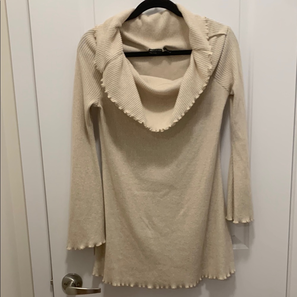OSOS Design cream Cowl Neck Sweater dress Ruffle Details